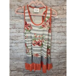Ella Mara Tank Top Floral Striped Ruffled Womens Size Large